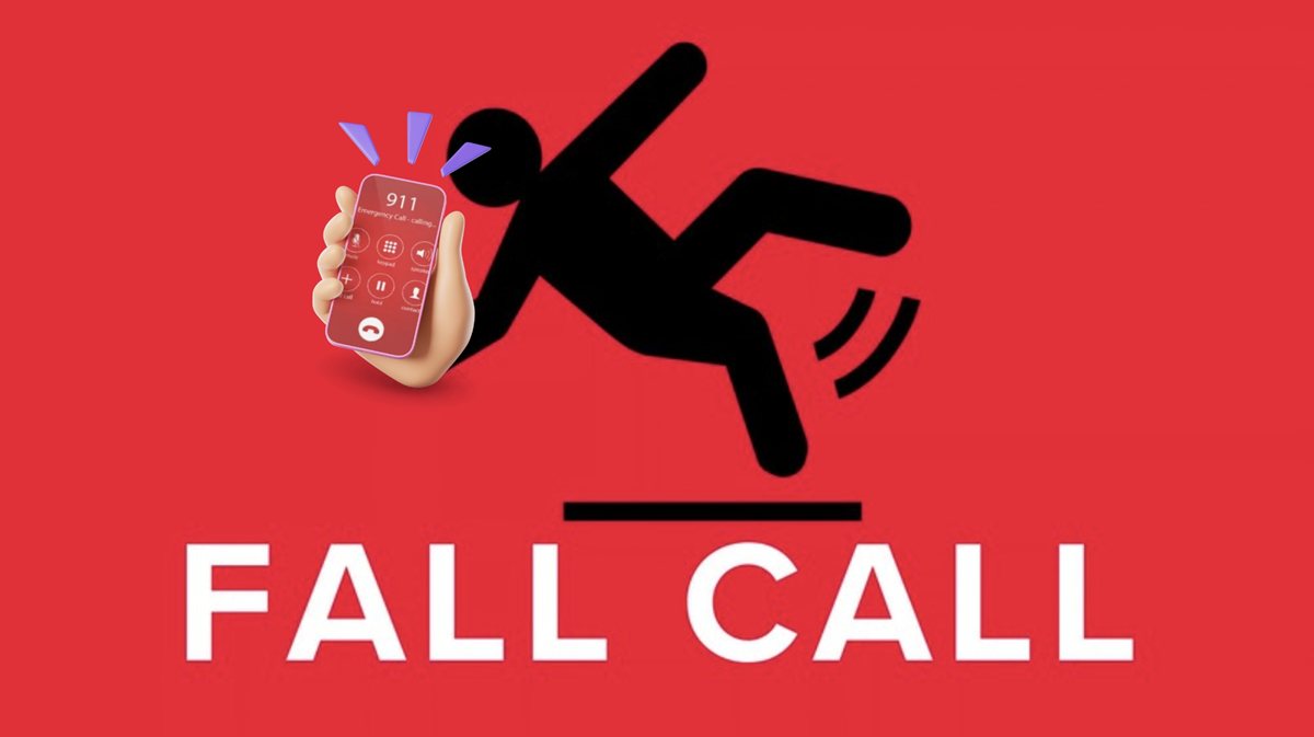 Fall Call logo: a person falling while a phone calls 911